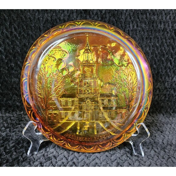 Indiana Glass Marigold Carnival Glass Plate – Independence Hall, 1976 - Picture 5 of 10